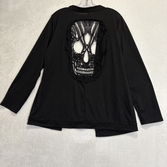 Women's Junior's Black Crochet Cardigan Skull Halloween Gothic Y2K Size 2XL - Picture 1 of 11